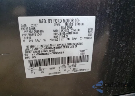 2017 Ford Explorer Xlt z USA, uszkodzony, nr VIN 1FM5K8D83HGC26658